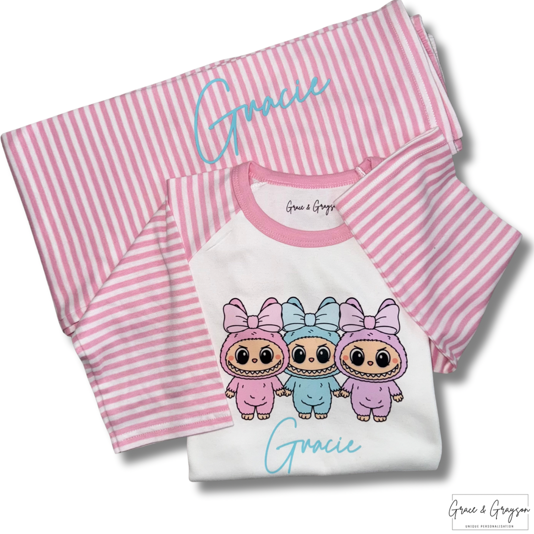 Girls Personalised Labubu Bow Trio Pyjamas