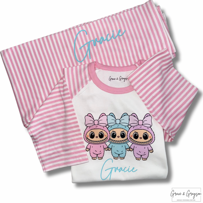 Girls Personalised Labubu Bow Trio Pyjamas