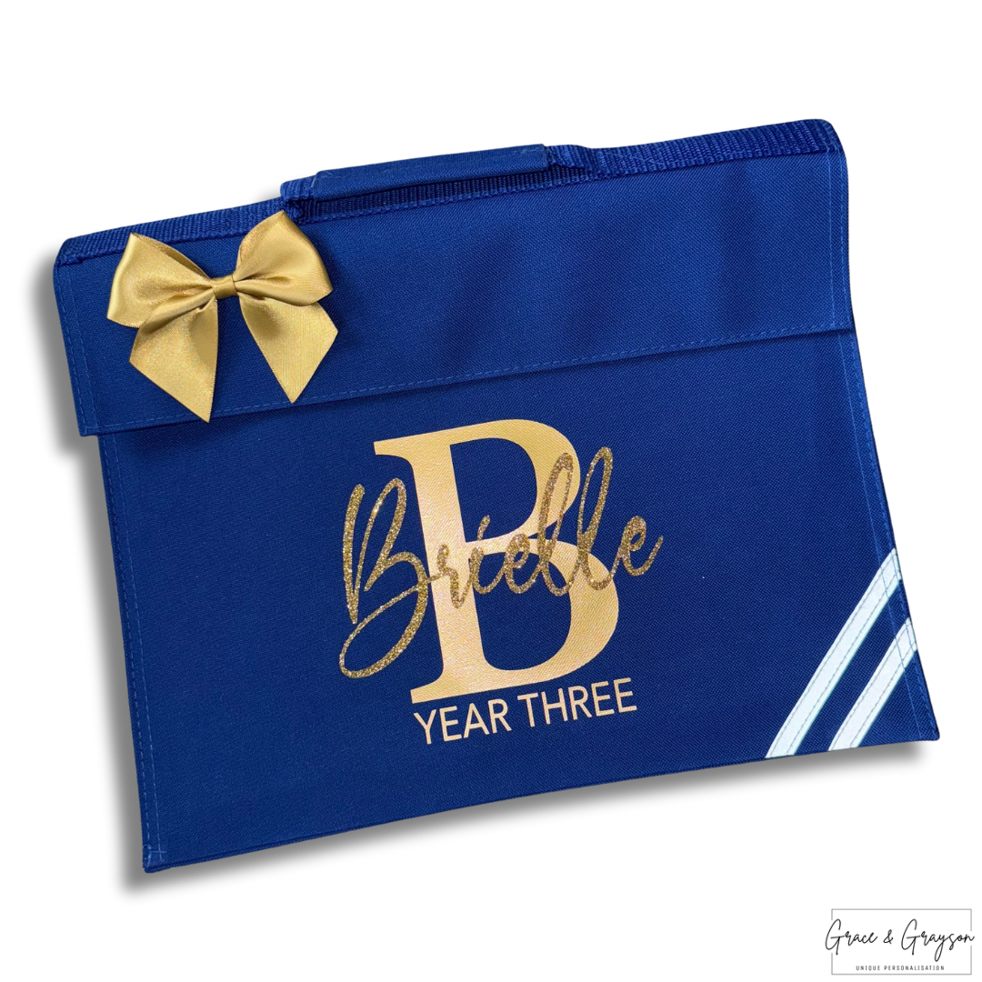 Kids Personalised Name And Initial Bow Book Bag