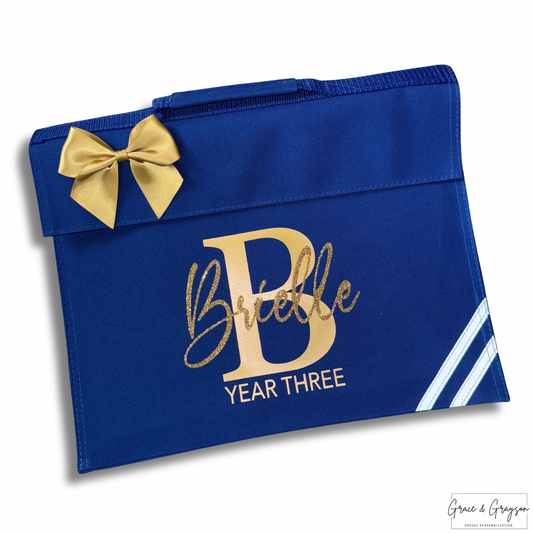 Kids Personalised Name And Initial Bow Book Bag