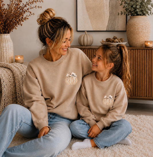Mama & Mini Personalised Sparkle Pumpkin Name Tag Sweatshirt