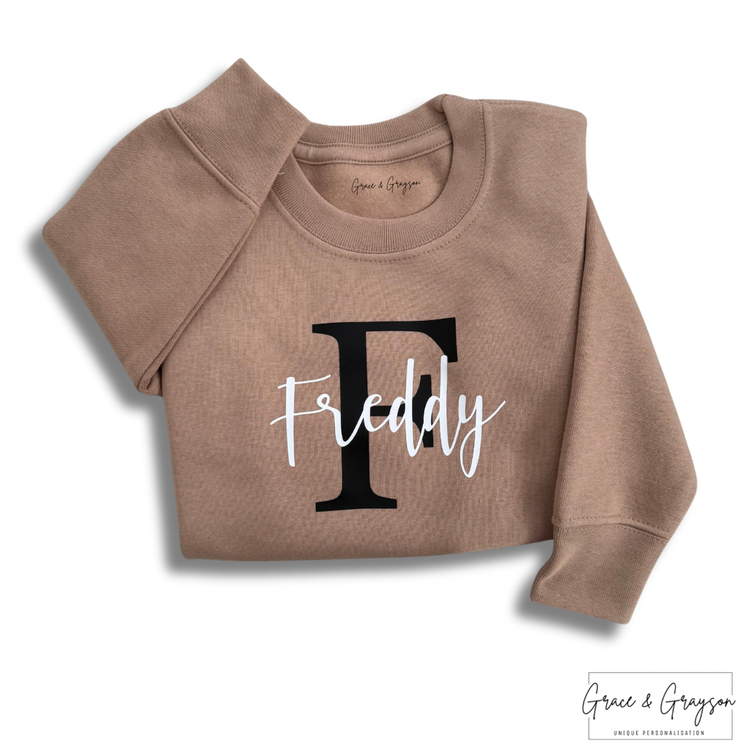 Personalised Warm Taupe Name & Initial Sweatshirt