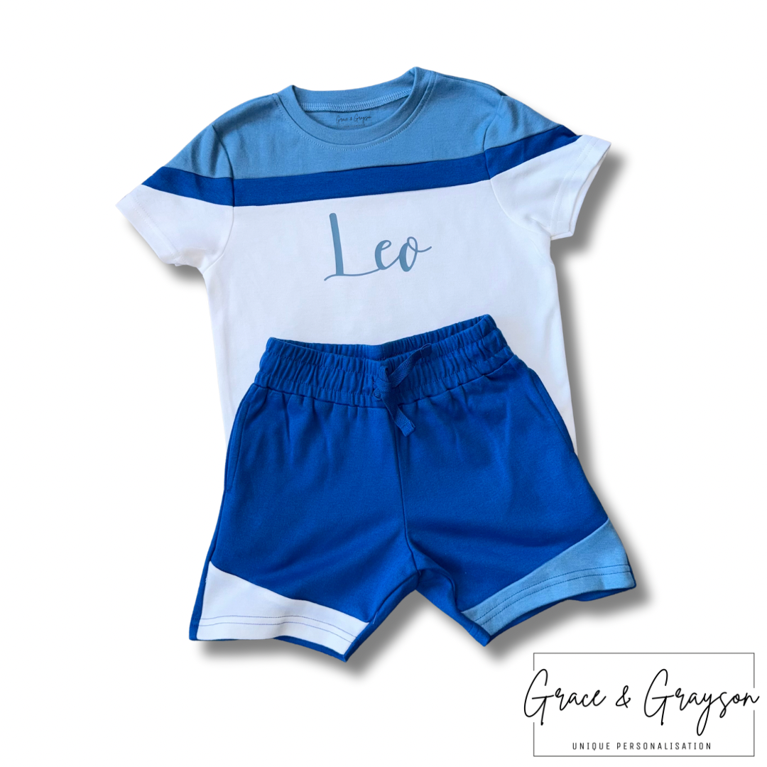 Blue Mix Shorts & T-Shirt Set