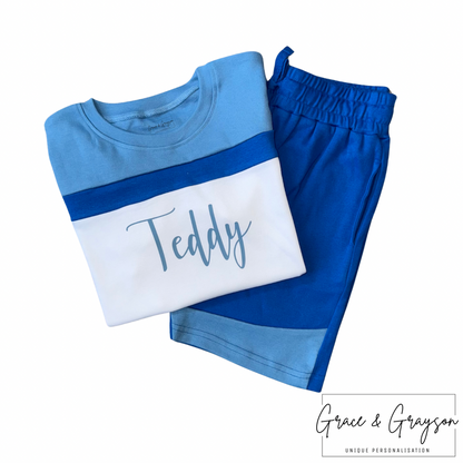 Blue Mix Shorts & T-Shirt Set