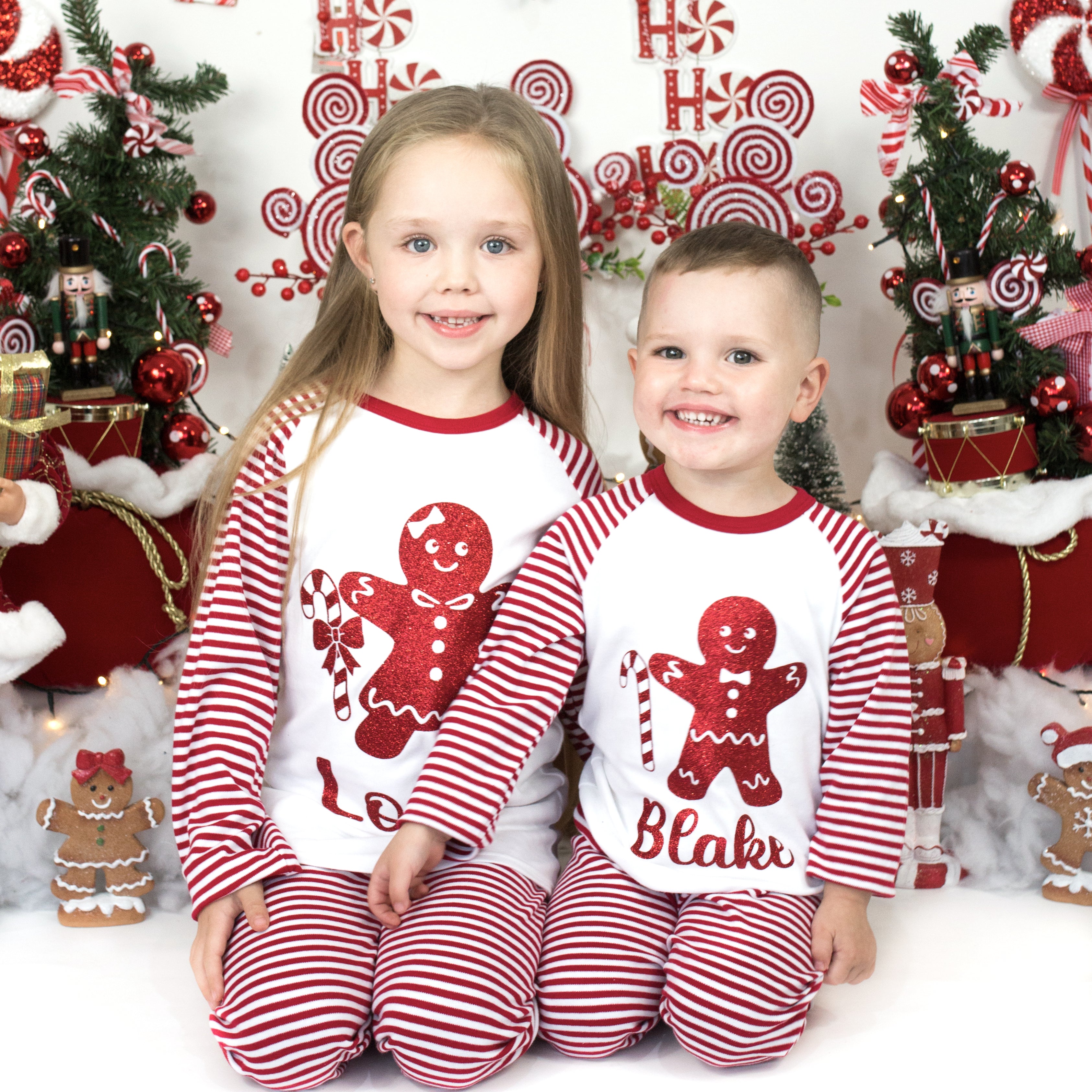Gingerbread Pyjamas Personalised Candy Cane Gingerbread Man Red Stripe Christmas Pyjamas ...