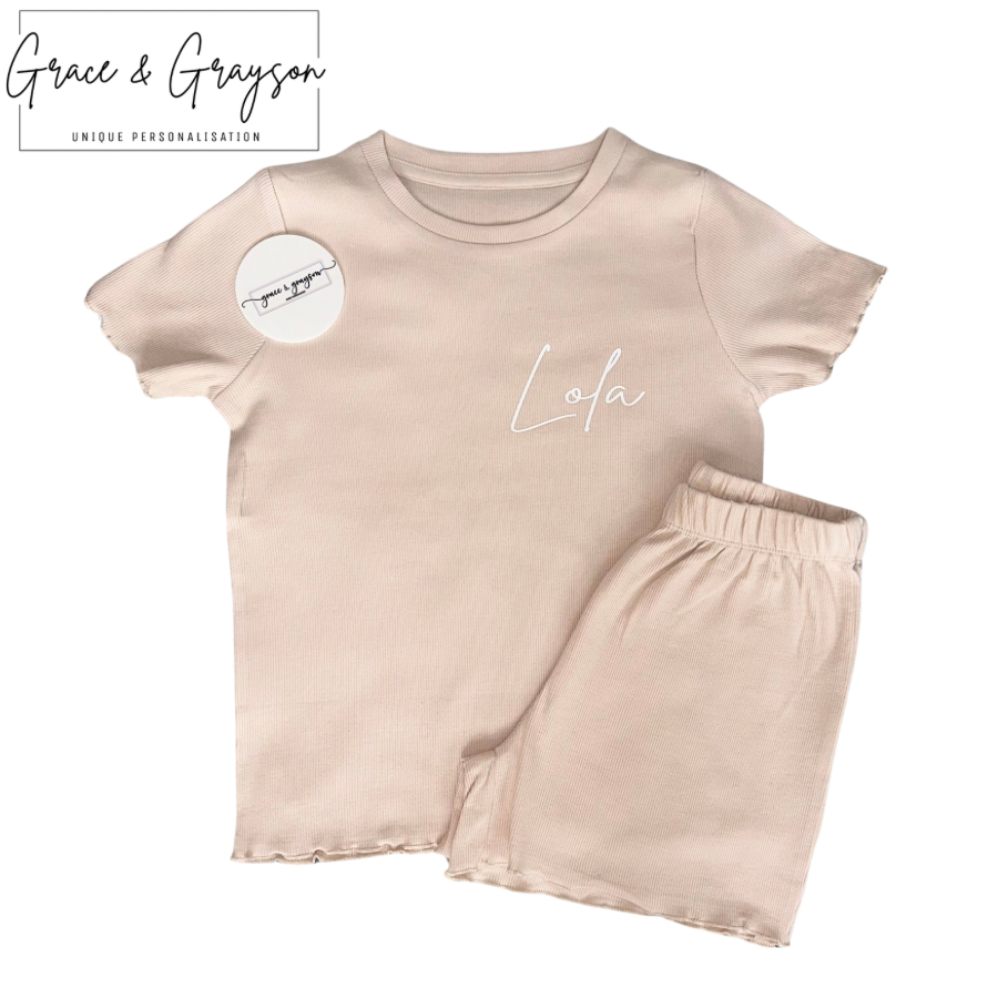 Nude Rib Shorts & T-Shirt Set