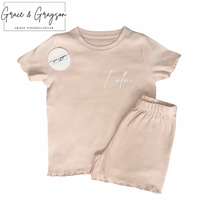 Nude Rib Shorts & T-Shirt Set