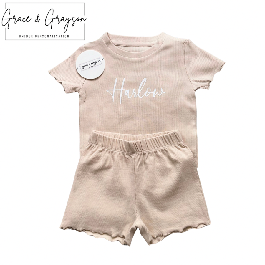 Nude Rib Shorts & T-Shirt Set