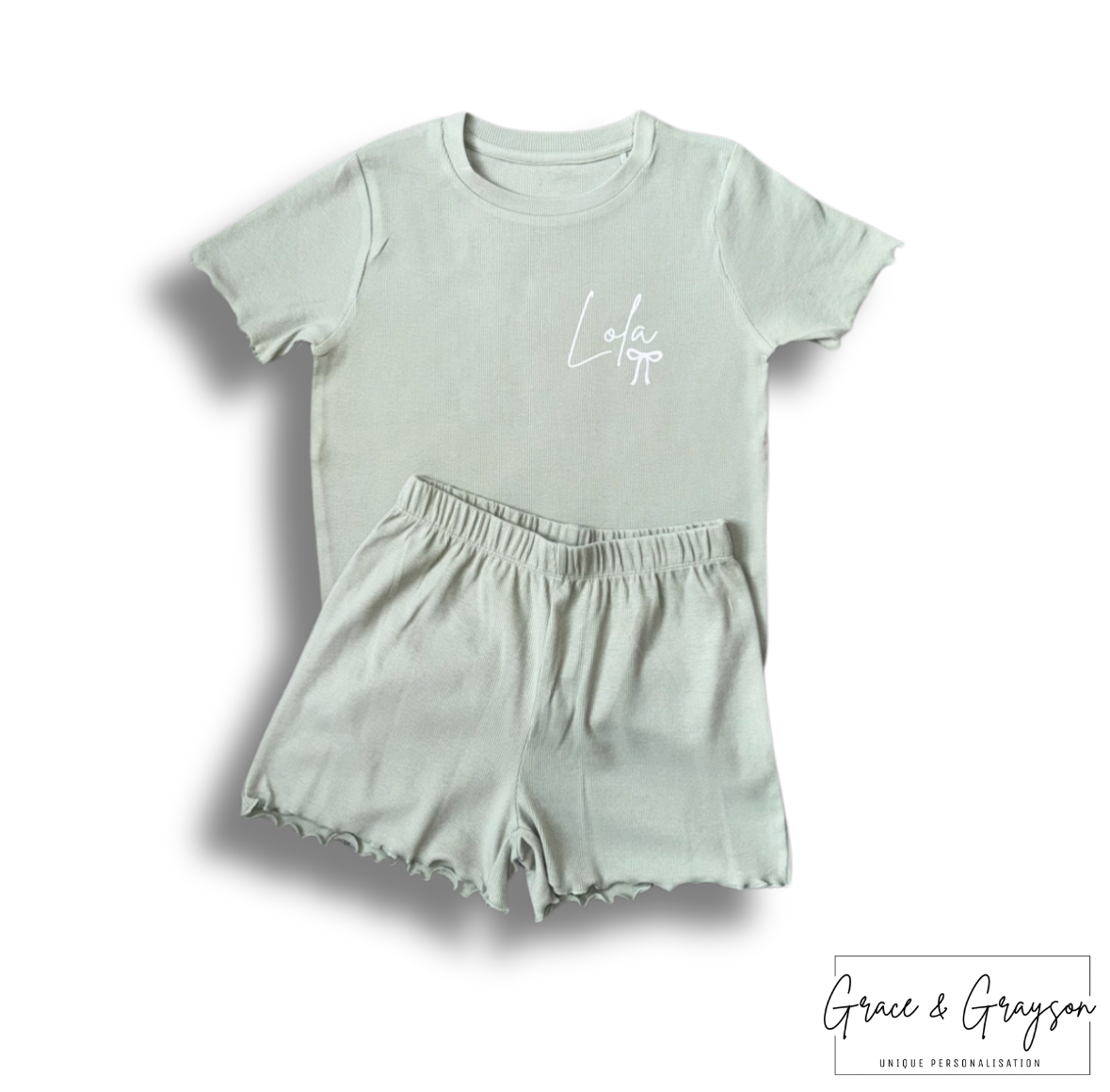 Sage Green Rib Shorts & T-Shirt Set