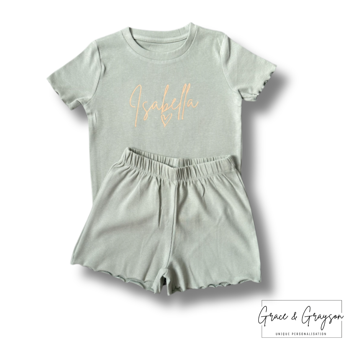 Sage Green Rib Shorts & T-Shirt Set