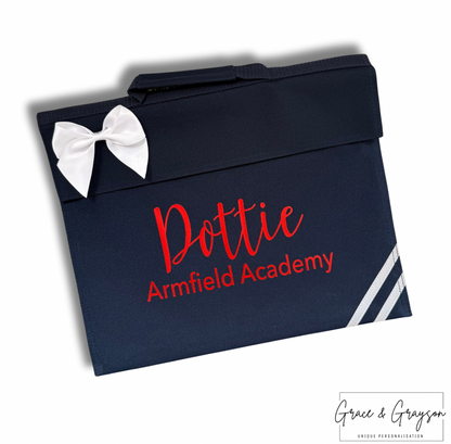Kids Personalised Name, School & Year Bow Book Bag