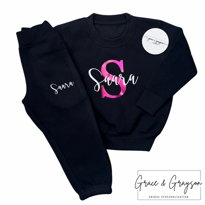 Kids Black Personalised Name & Initial Tracksuit