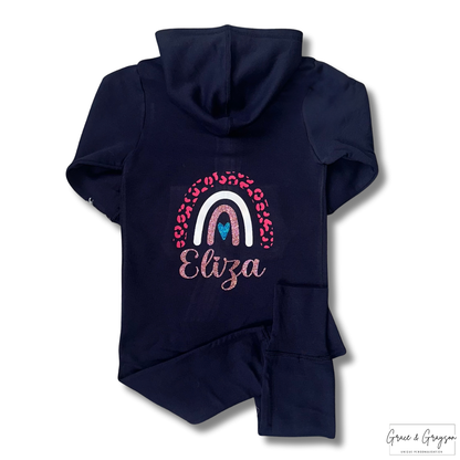 Kids Black Personalised Rainbow Onesie