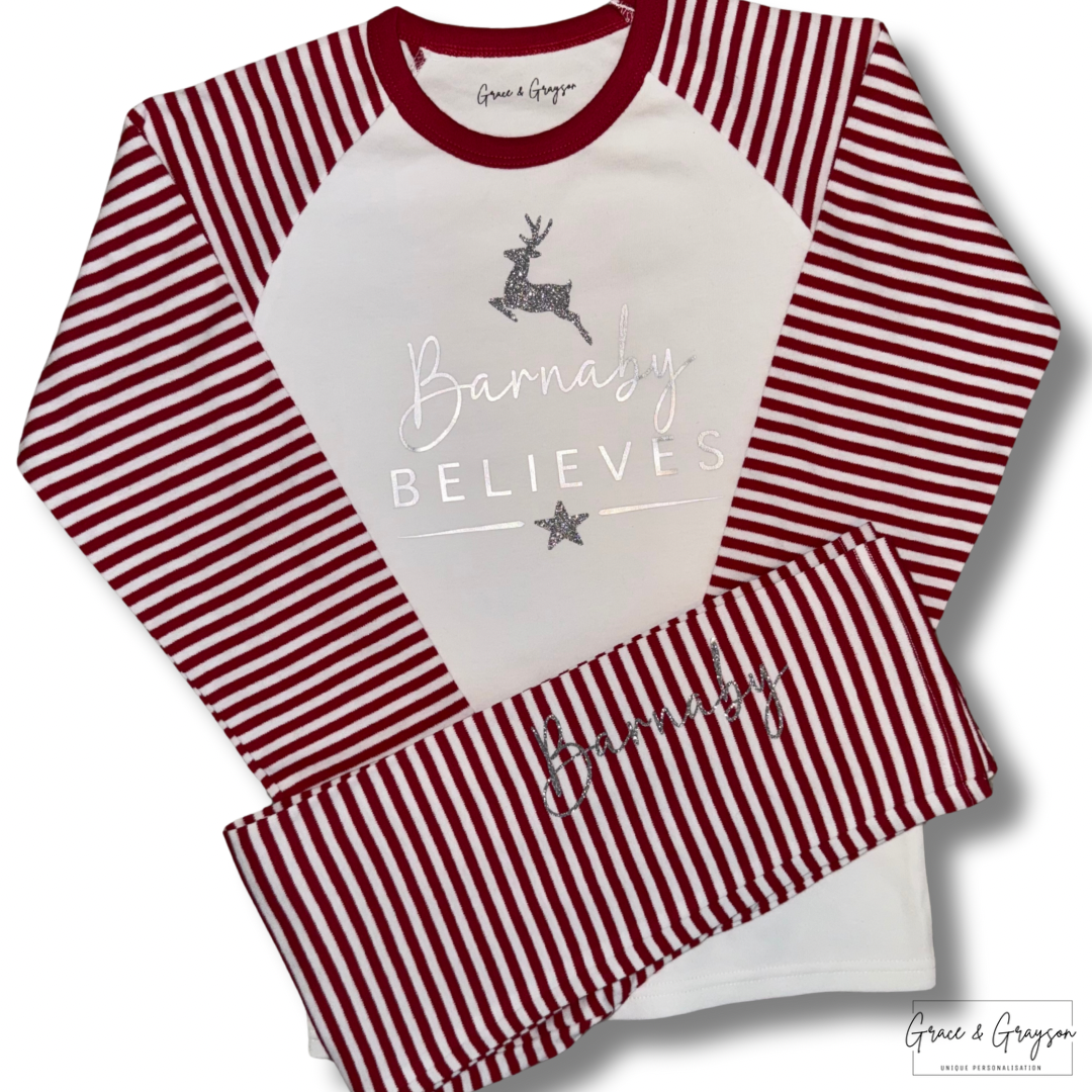 Family Matching Believes Red Stripe Christmas Pyjamas