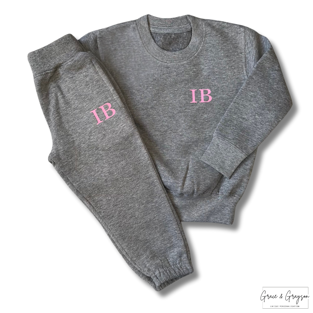 Kids Grey Personalised Initials Tracksuit