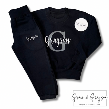 Kids Personalised Black Name & Initial Tracksuit