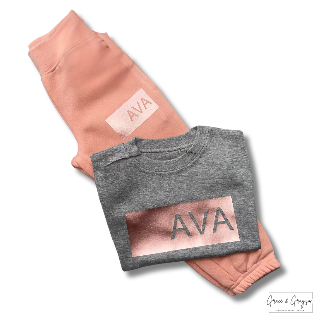 Personalised Dusty Pink Name Bar T-Shirt & Joggers