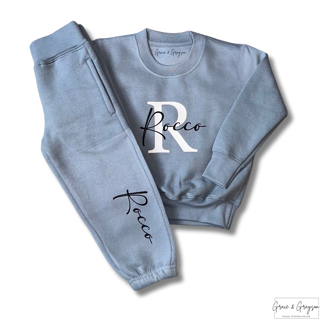 Personalised Name & Initial Dusty Blue Tracksuit