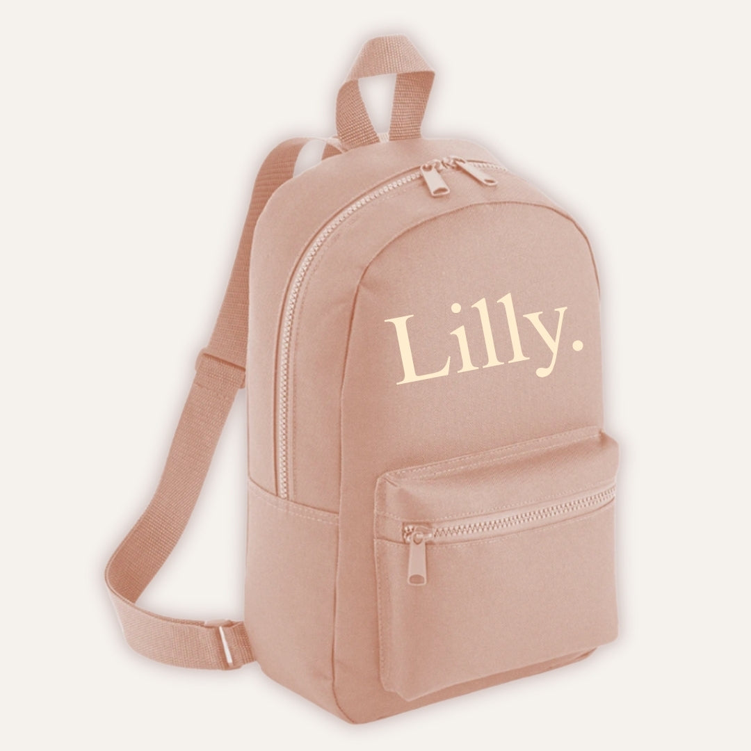 Kids Personalised Neutral Backpack - dusty pink backpack with custom name in cream font by Grace & Grayson