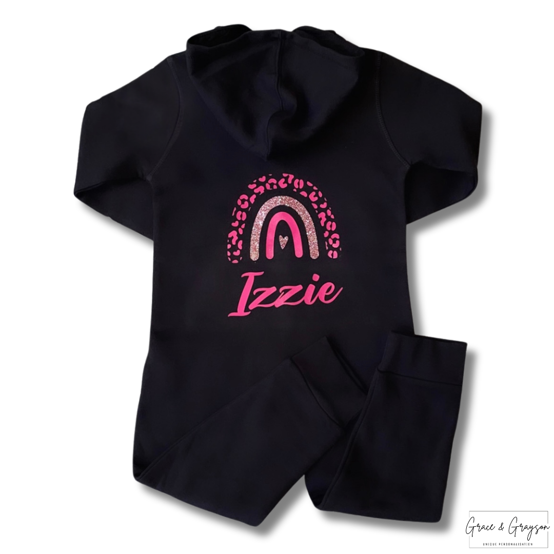 Kids Black Personalised Rainbow Onesie