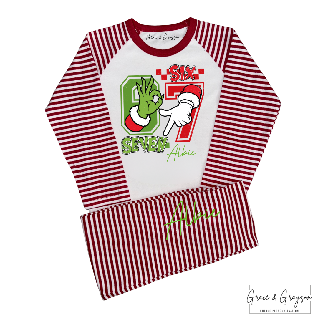 Kids Personalised Six Seven 67 Christmas Pyjamas