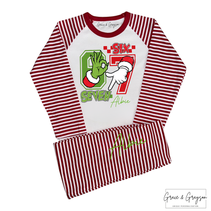 Kids Personalised Six Seven 67 Christmas Pyjamas
