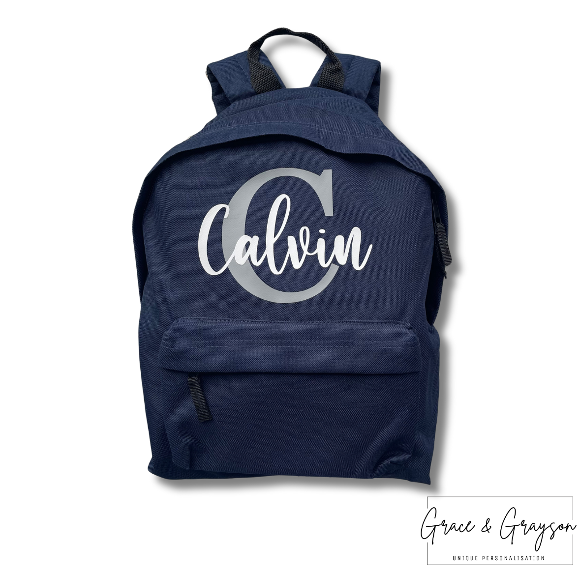  "Kids personalised backpack with initial detail"