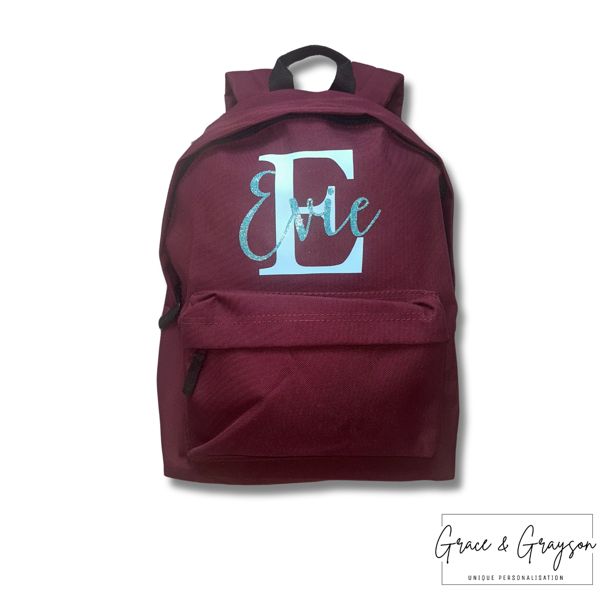 "Large children's backpack with custom name"