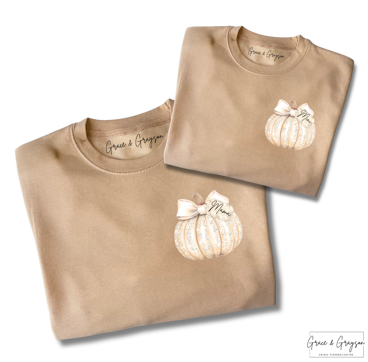 Mama & Mini Personalised Sparkle Pumpkin Name Tag Sweatshirt