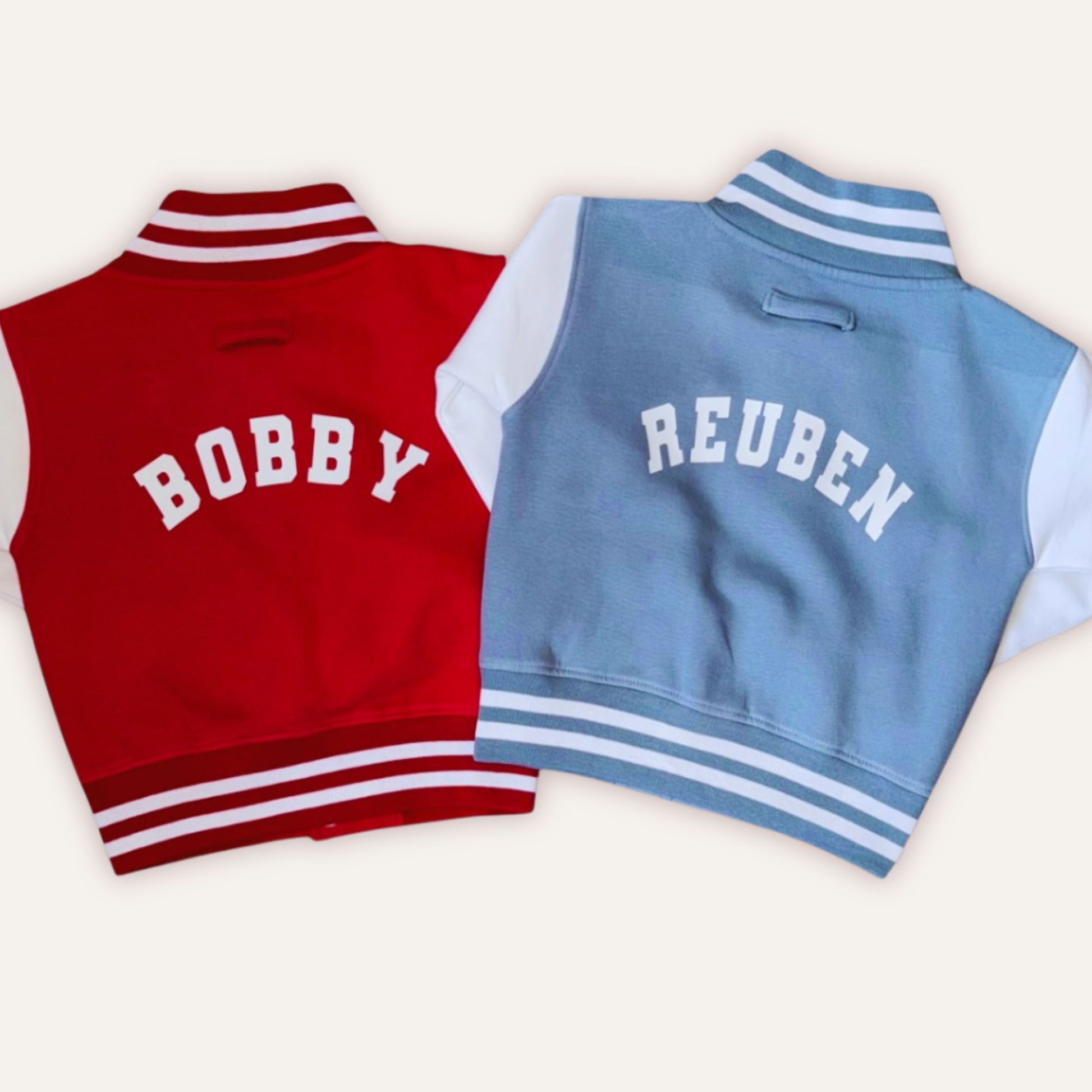Matching personalised varsity jackets for siblings