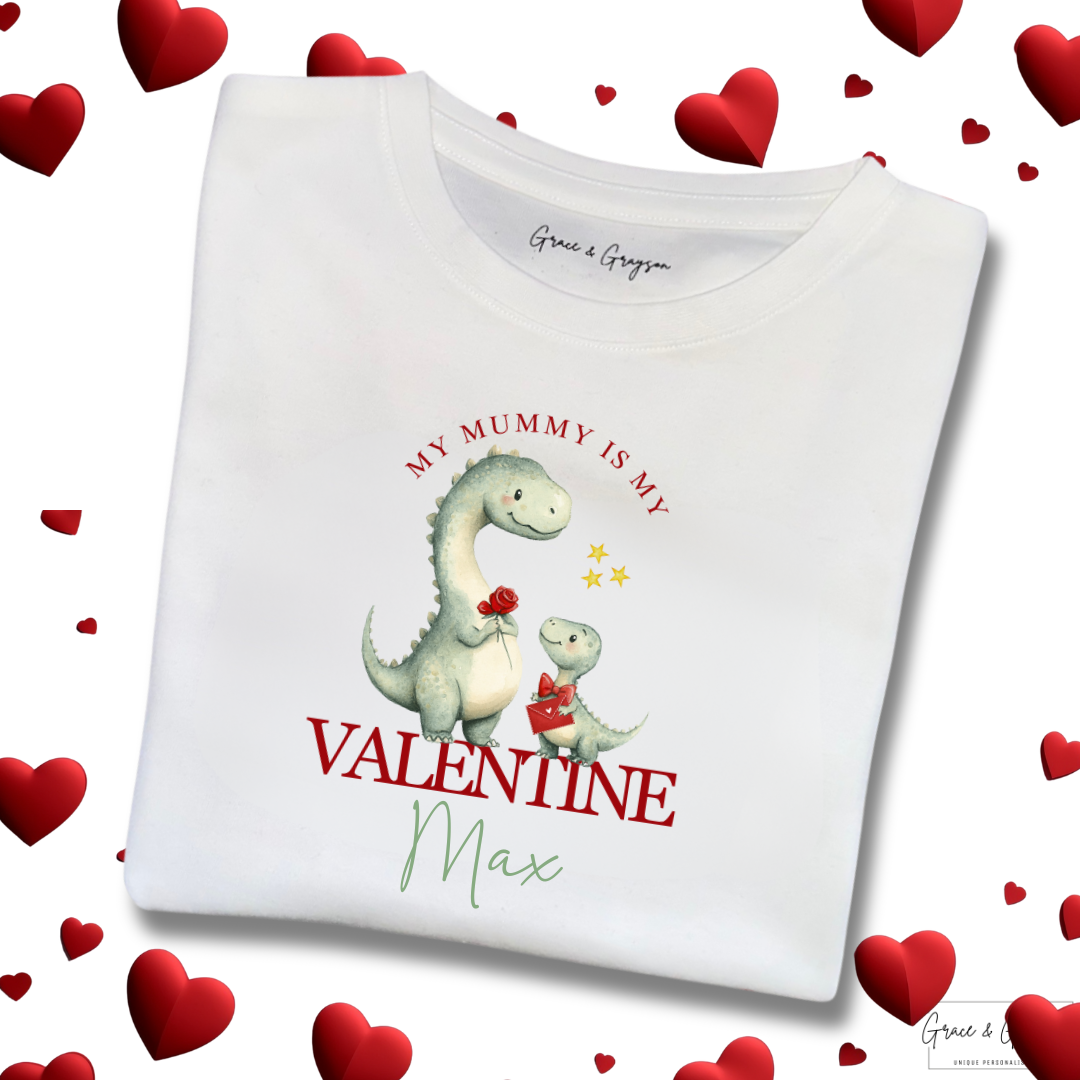 Personalised My Mummy Is My Valentine Dinosaur T-Shirt