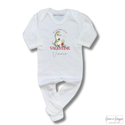 Personalised My Mummy Is My Valentine Dinosaur Baby Grow 