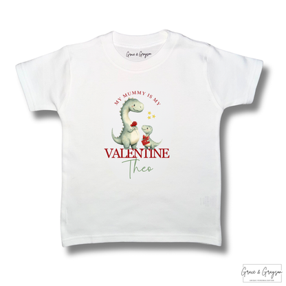 Personalised My Mummy Is My Valentine Dinosaur T-Shirt