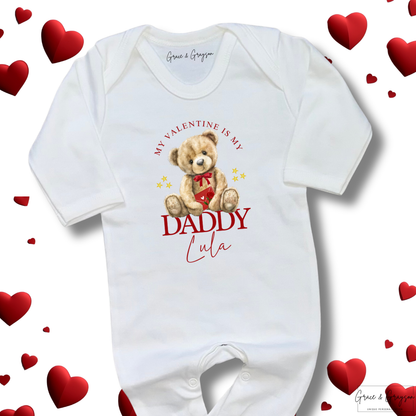 Personalised My Valentine Is My Daddy Bear Baby Grow
