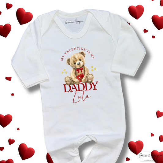 Personalised My Valentine Is My Daddy Bear Baby Grow