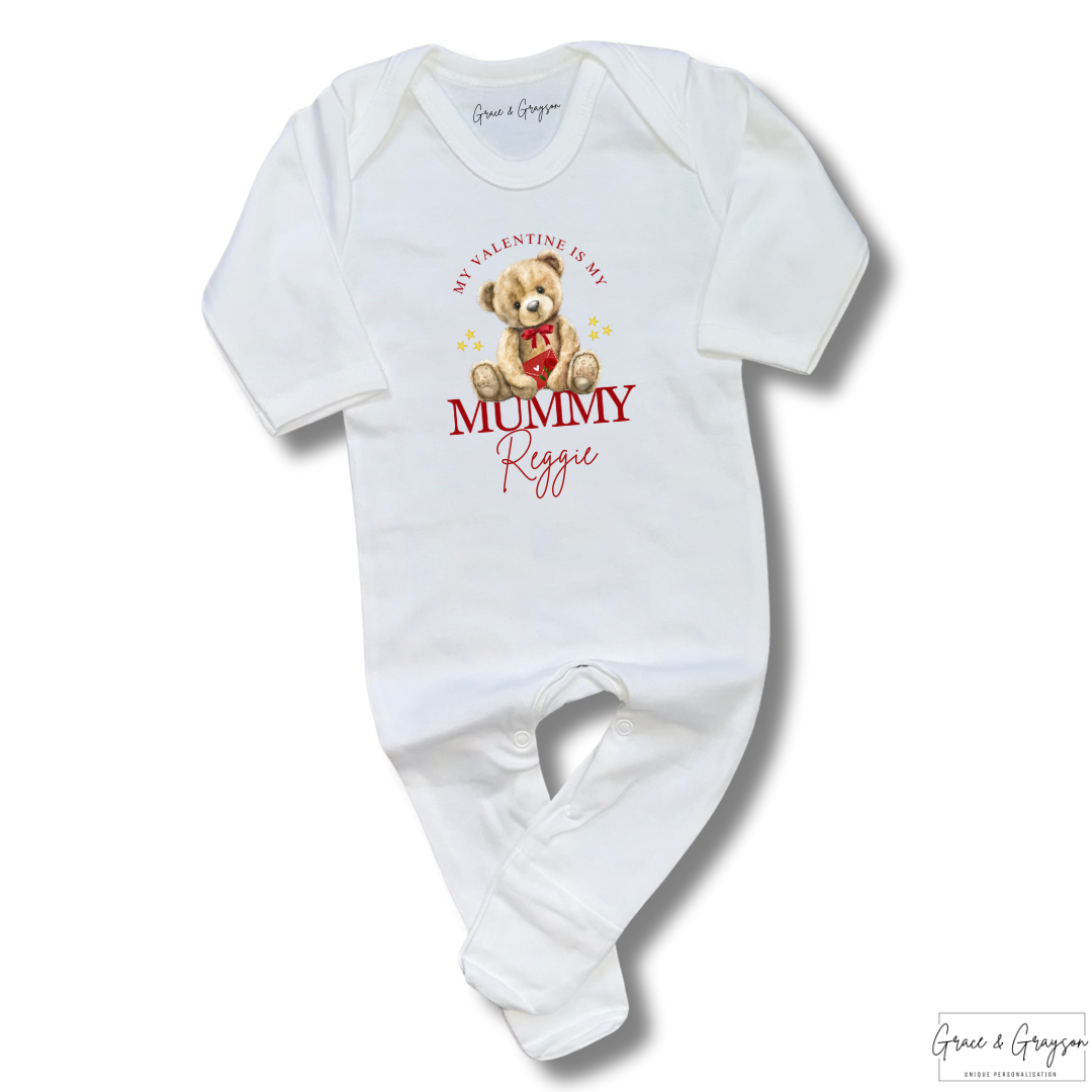 Personalised My Valentine Is My Mummy Bear Baby Grow