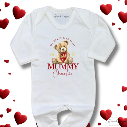 Personalised My Valentine Is My Mummy Bear Baby Grow