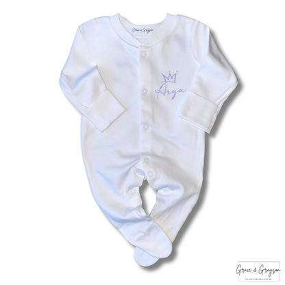 Personalised Royal Crown Girls Baby Grow 
