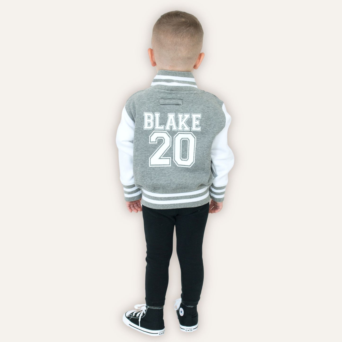 Personalised name and number varsity jacket for kids