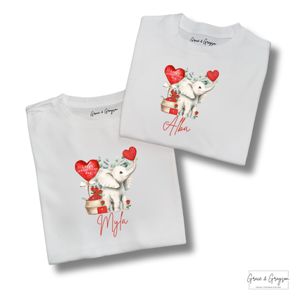 Personalised Little Love Elephant Valentines Day T-Shirt