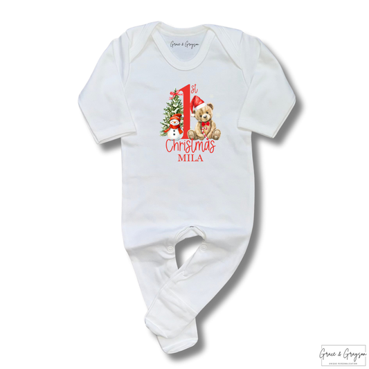 Persaonalised 1st Christmas Bear Baby Grow