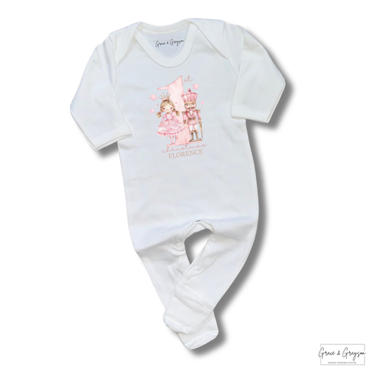 Personalised 1st Christmas Pink Nutcracker Baby Grow