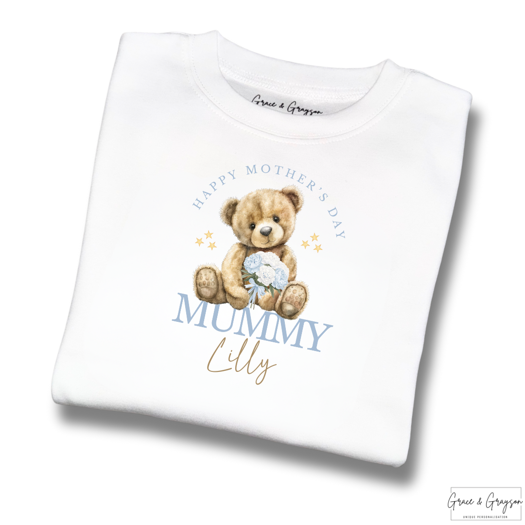 Personalised Blue Happy Mother's Day Mummy T-Shirt