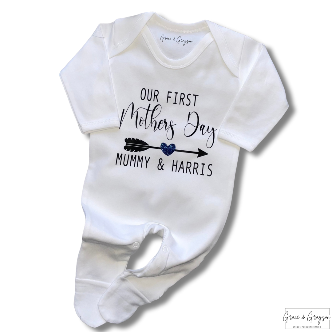 Personalised Our First Mother's Day Arrow Baby Grow