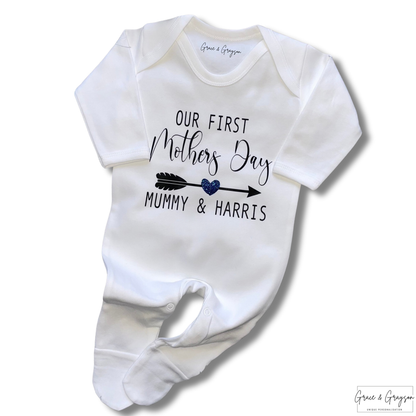 Personalised Our First Mother's Day Arrow Baby Grow