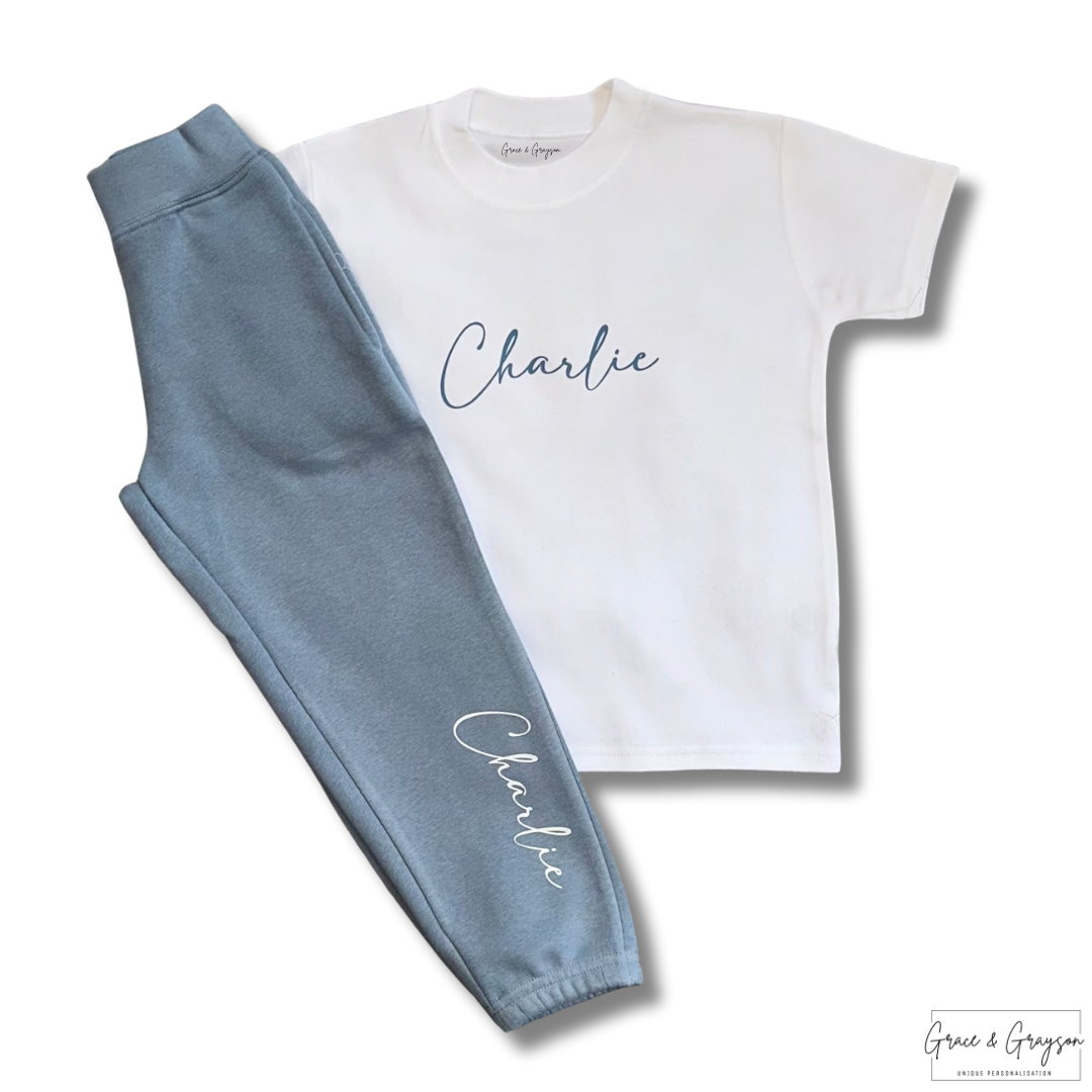 Personalised Dusty Blue T-Shirt & Joggers