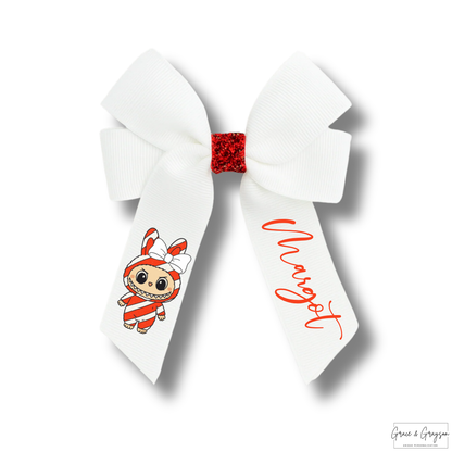 Personalised Christmas Candy Cane Labubu Hair Bow