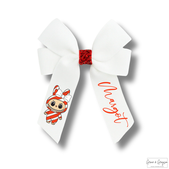 Personalised Christmas Candy Cane Labubu Hair Bow
