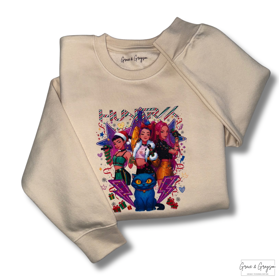 Personalised Christmas Huntrix K-Pop Demon Hunters Sweatshirt