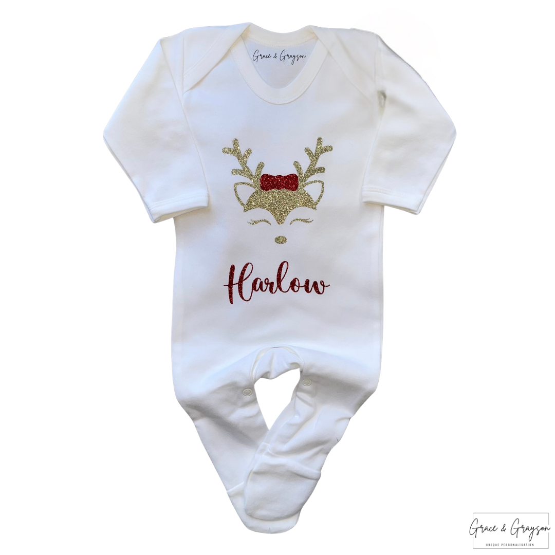Personalised Christmas Reindeer Baby Grow